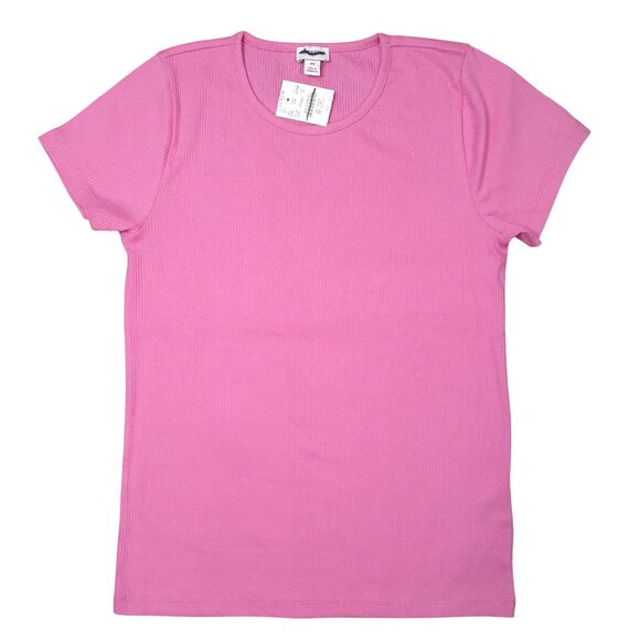 J.Crew Tops - J.Crew Pink Ribbed Short Sleeve Shirt Womens Medium Cotton/Polyester